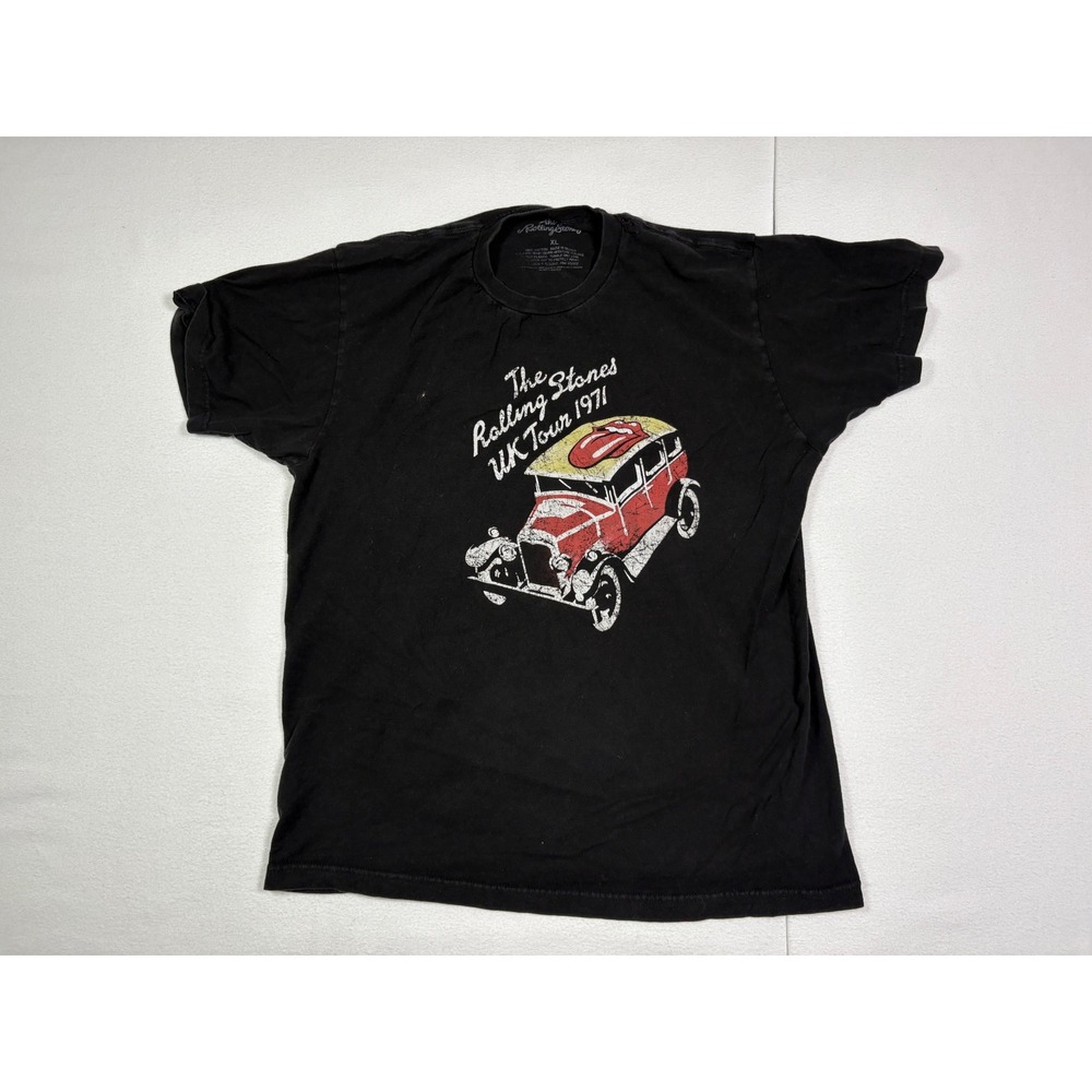 The Rolling Stones UK Tour 1971 Graphic T-Shirt Mens XL Black Short Sleeve Tee